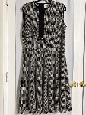 Danny & Nicole Black and White Polka-Dot Fit-and-Flare Midi Dress